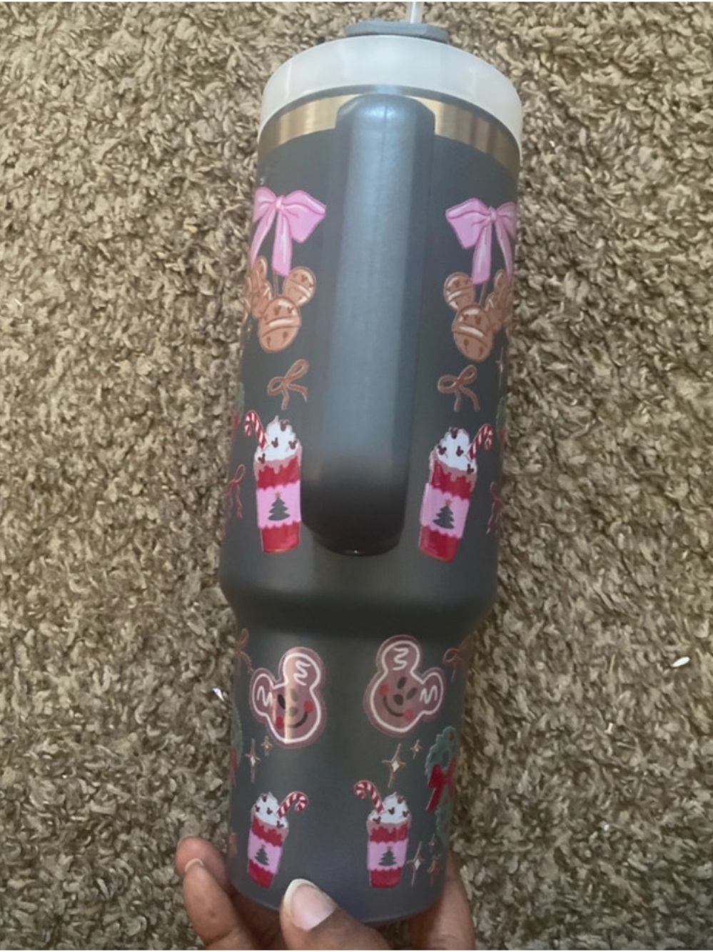 Handcrafted Gray Holiday Travel Tumbler with Handle - Unbranded - Picture 4 of 5